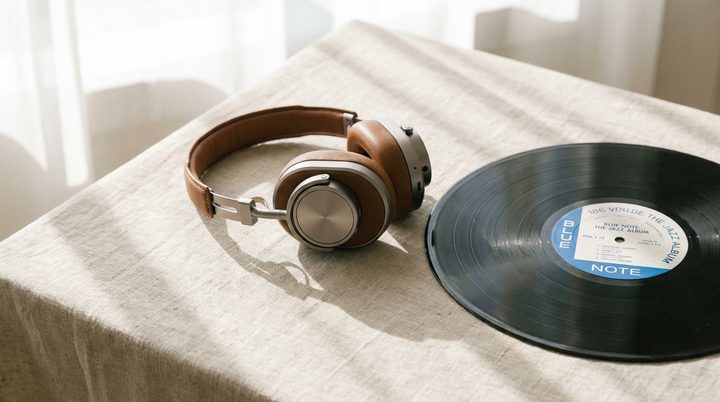 Headphones and a vinyl record